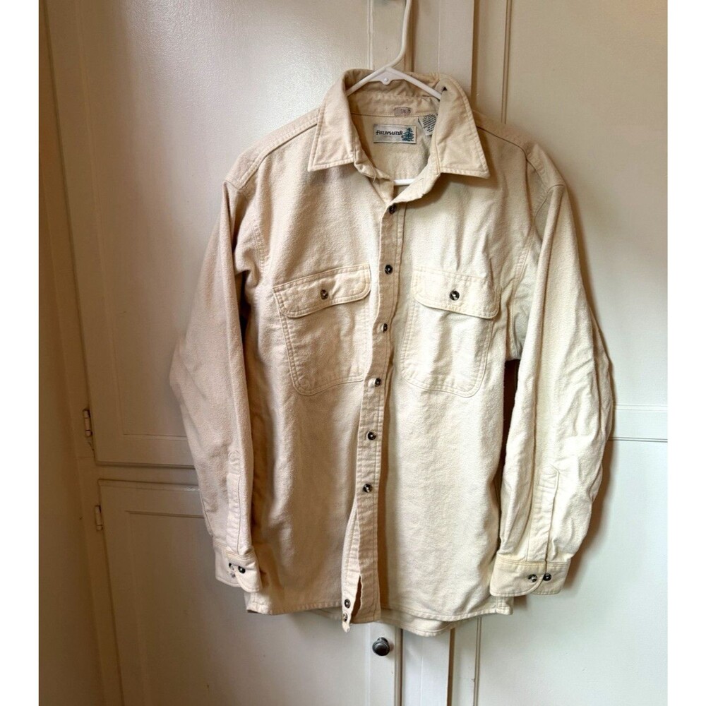 Vintage Sears Fieldmaster Cream Chamois Flannel Shirt Large 100% Cotton
